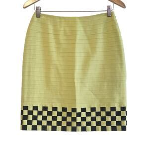 VINTAGE AVOCADO GREEN CHECKERED BONDAGE PENCIL SKIRT 1980S